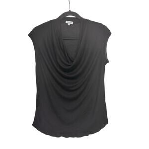 Splendid Black Draped Cowl Neck Cap Sleeve Knit Top Small USA Made Semi Sheer